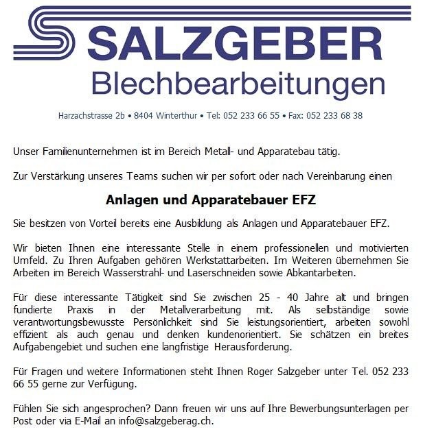 Salzgeber AG Winterthur | Emplois